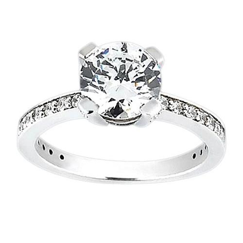 Round Genuine Diamond Engagement Solitaire Ring With Accents 2.26 Carats