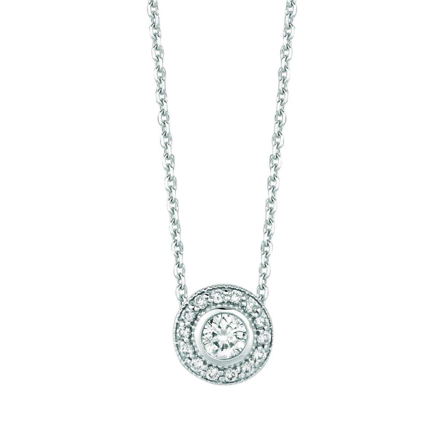 Round Genuine Diamond Halo Necklace Pendant 0.39 Carats 14K White Gold