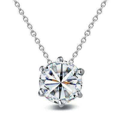 Round Genuine Diamond Necklace Pendant 0.95 Ct Six Prong Set Slide White Gold