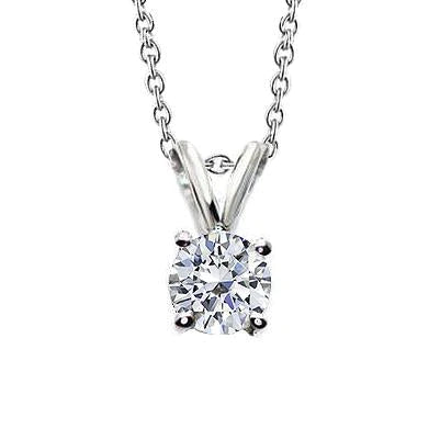 Round Genuine Diamond Necklace Pendant 2.50 Carats Prong Set White Gold 14K