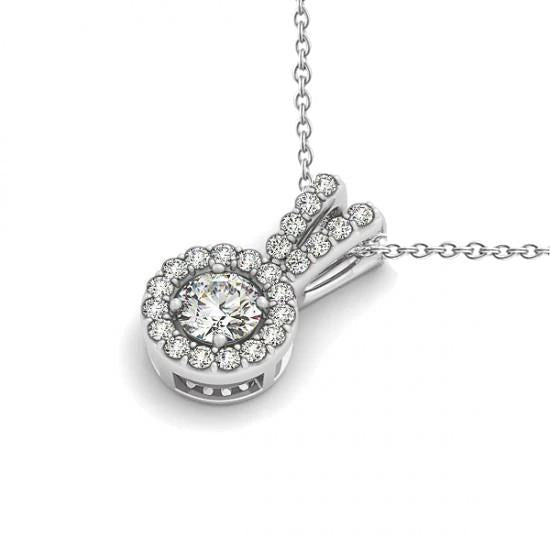 Round Genuine Diamond Pendant Necklace Without Chain 1.25 Carat Solid Gold 14K
