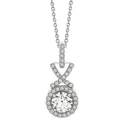 Round Genuine Diamond Pendant Necklace Without Chain 1.50 Carat White Gold 14K