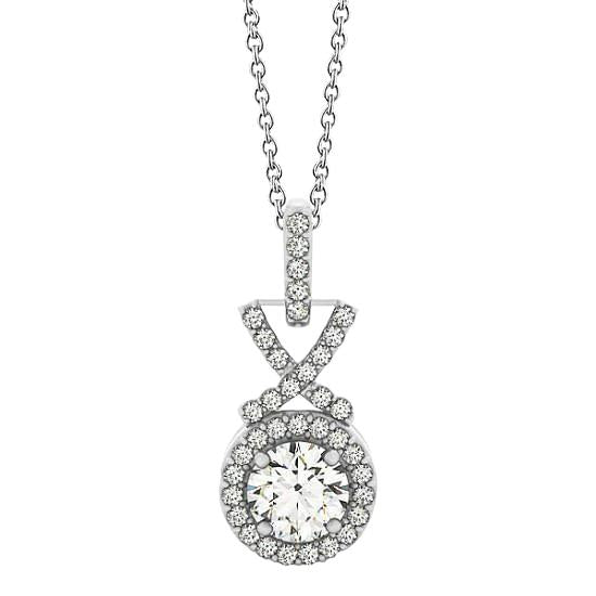 Round Genuine Diamond Pendant Necklace Without Chain 1.50 Carat White Gold 14K