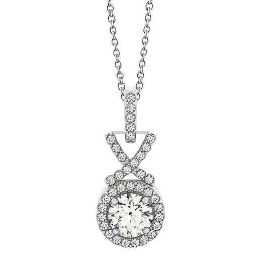 Round Genuine Diamond Pendant Necklace Without Chain 1.50 Carat White Gold 14K