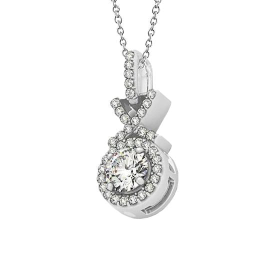 Round Genuine Diamond Pendant Necklace Without Chain 1.50 Carat White Gold 14K