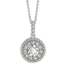 Round Genuine Diamond Pendant Necklace Without Chain 1.75 Carat White Gold 14K
