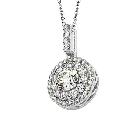 Round Genuine Diamond Pendant Necklace Without Chain 1.75 Carat White Gold 14K