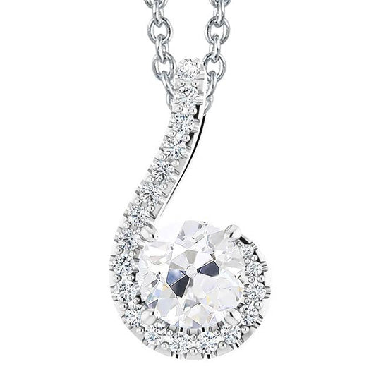 Round Genuine Diamond Pendant Slide Necklace 4 Carats Old Miner Curved StyleRound Genuine Diamond Pendant Slide Necklace 4 Carats Old Miner Curved Style