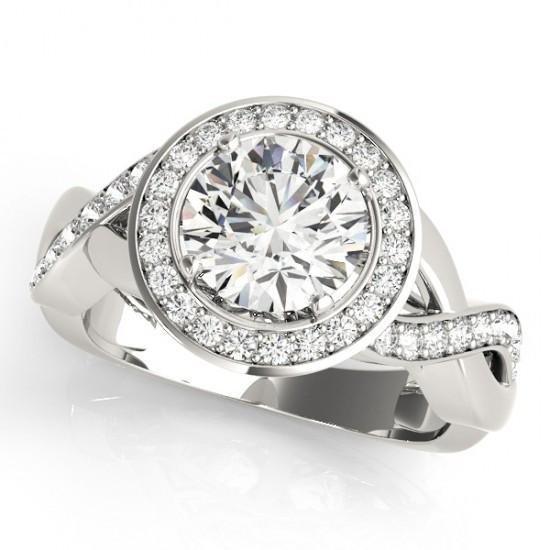 Round Genuine Diamond Solitaire With Accent Halo Ring 2.10 Carat WG 14K