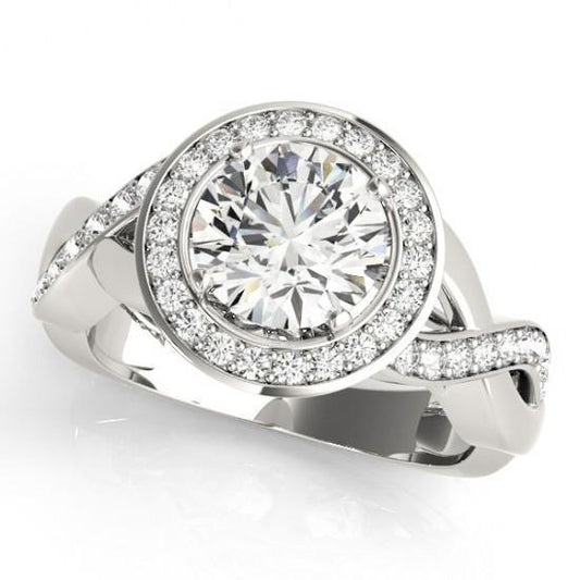 Round Genuine Diamond Solitaire With Accent Halo Ring 2.10 Carat WG 14K