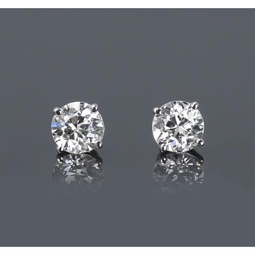 Round Genuine Diamond Stud Earrings 1.50 Carats Basket Set White Gold 14K
