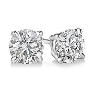 Round Genuine Diamond Stud Earrings 1.70 Carats White Gold