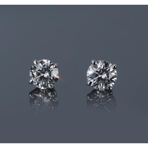 Round Genuine Diamond Stud Earrings 1 Carat White Gold 14K Jewelry