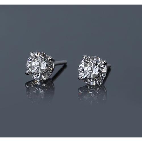 Round Genuine Diamond Stud Earrings 1 Carat White Gold 14K Jewelry