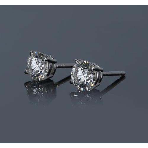 Round Genuine Diamond Stud Earrings 1 Carat White Gold 14K Jewelry