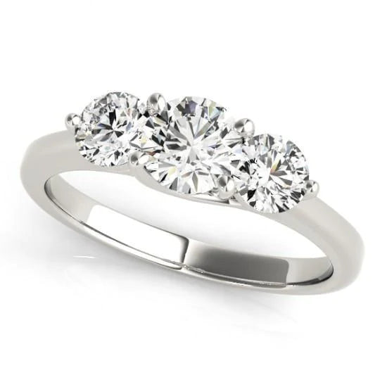 Round Genuine Diamond Three Stone Engagement Ring 2 Carat White Gold 14K