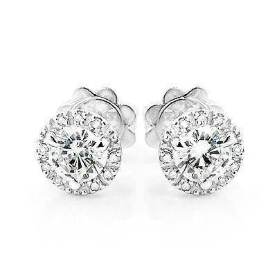 Round Genuine Diamond Women Halo Stud Earring 2.10 Carats White Gold 14K