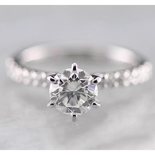 Round Genuine Diamond Womens Engagement Ring 1.50 Carats White Gold 14K