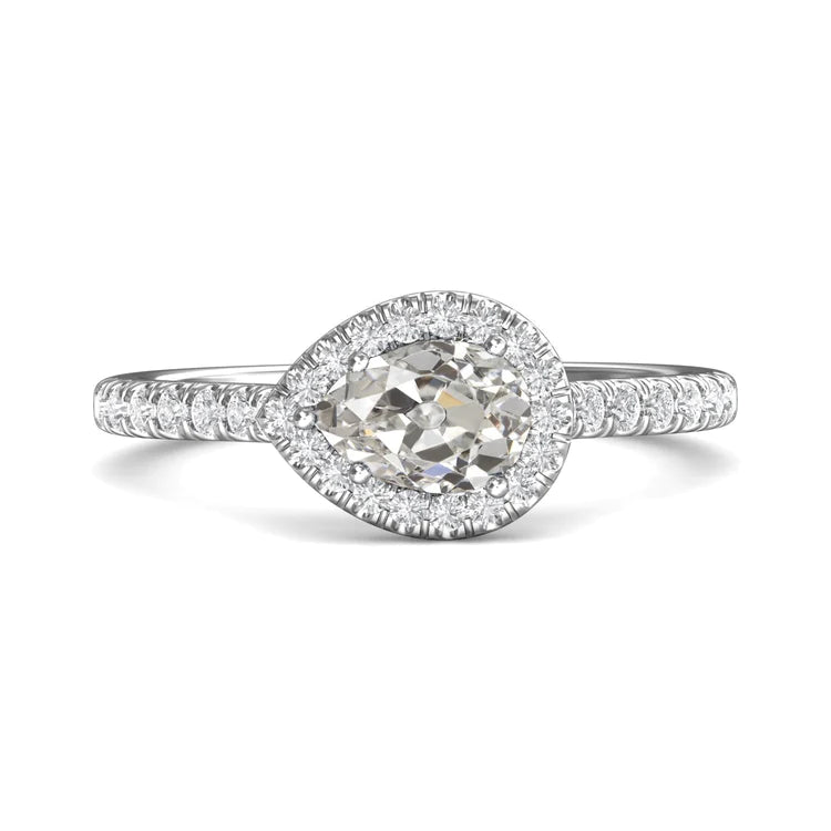 Round Genuine Diamond & Pear Old Mine Cut Halo Wedding Ring 4.50 Carats