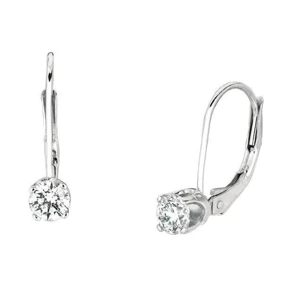 Round Genuine Diamonds  0.50 Carats Leverback Earring Pair White Gold 