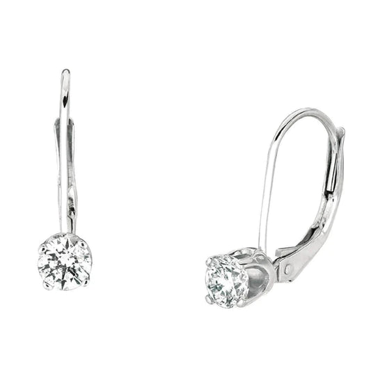 Round Genuine Diamonds  0.50 Carats Leverback Earring Pair White Gold Earrings