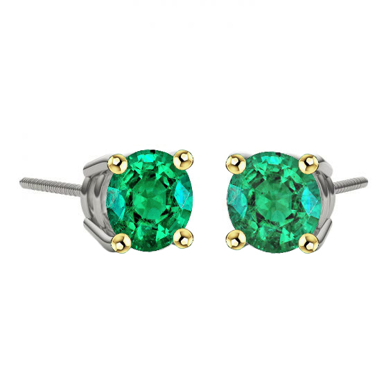 Gemstone Earring 14 Karat Two Tone Gold with Colombian Emerald – main view
