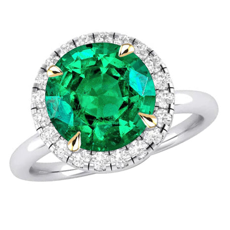 Precious Stone Ring 14K Two Tone Gold with Colombian Emerald – main view