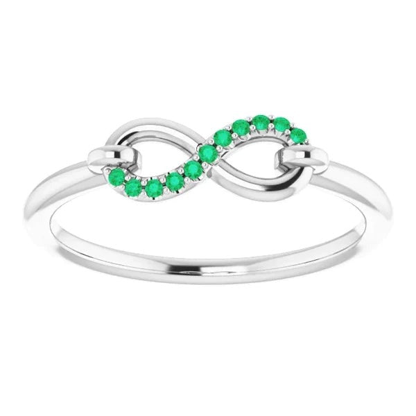 Round Green Emerald Promise Ring Infinity 1 Carat White Gold 14K