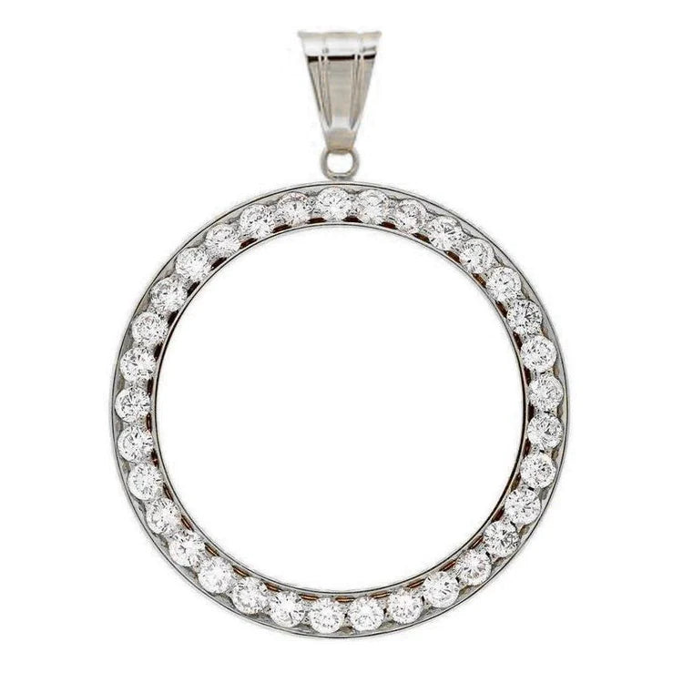 Round Half Dollar Natural Diamond Bezel Pendant Gold 3 Ct (Coin not included)