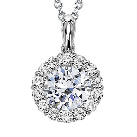 Round Halo 3.50 Carats Natural Diamonds Pendant Necklace With Chain Gold 14K