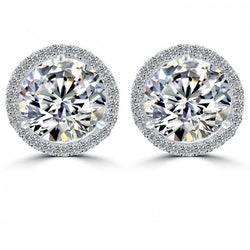 Round Halo Diamond Stud Post Earring 5.48 Carats White Gold Real Diamonds