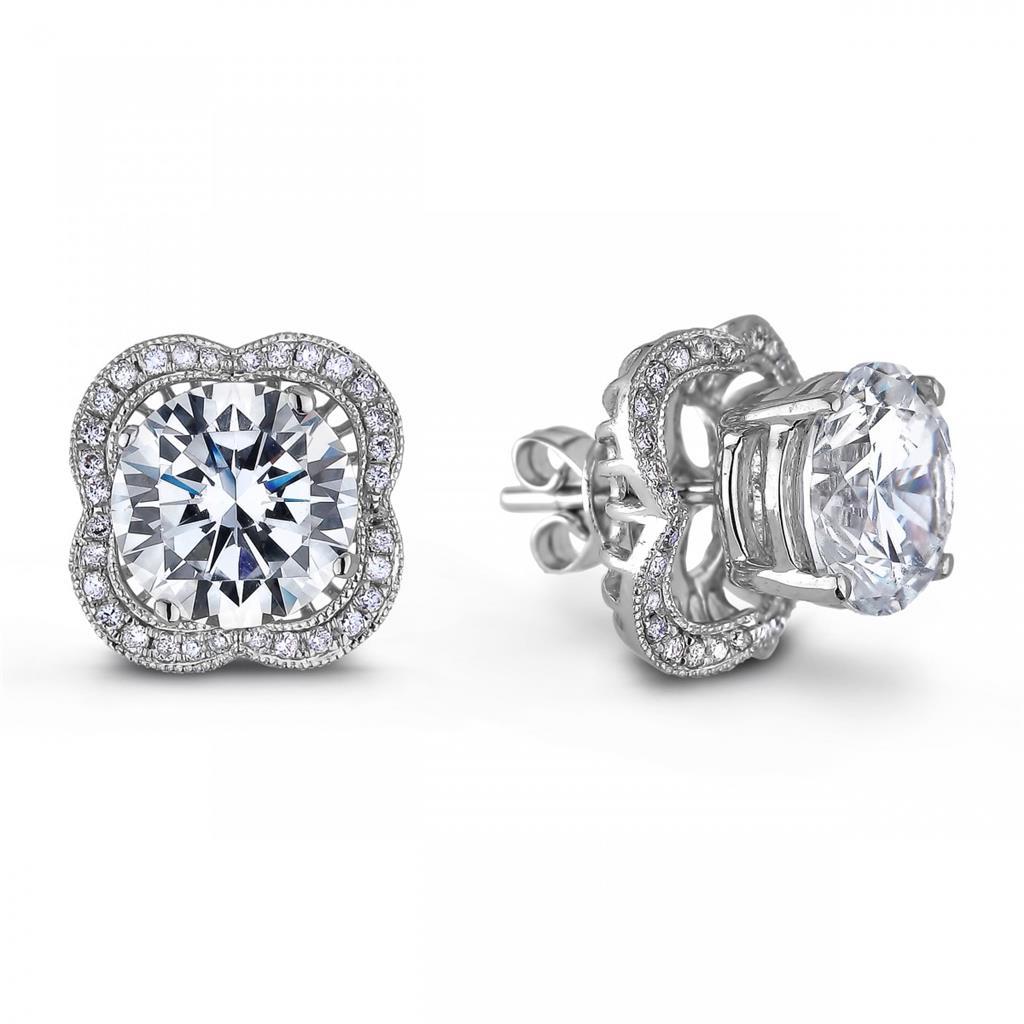 Round Halo Genuine Diamond Stud Earring White Gold Lady Jewelry 2.32 Carats