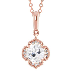 Round Halo Natural Earth Mined Diamond Pendant Slide Old Miner 2 Carat Prong Set Rose Gold