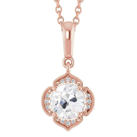 Round Halo Natural Diamond Pendant Slide Old Miner 2 Carat Prong Set Rose Gold