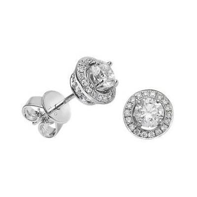 Round Halo Natural Diamond Stud Earring 0.96 Carats Women Gold Jewelry