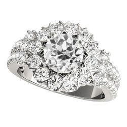Round Halo Old Miner Genuine Natural Earth Mined Diamond Ring Flower Style 5.50 Carats White Gold