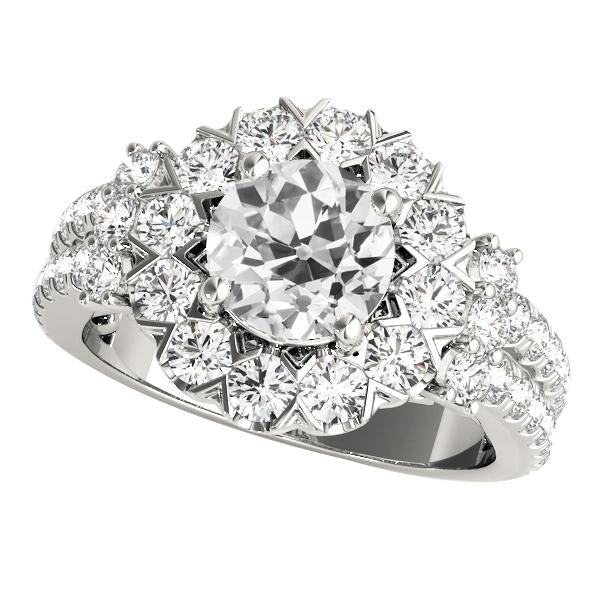 Round Halo Old Miner Genuine Diamond Ring Flower Style 5.50 Carats White Gold