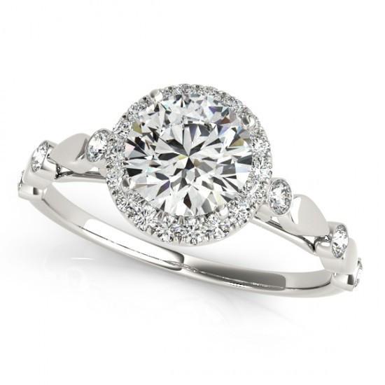 Round Halo Real Diamond 1.50 Carat Engagement Anniversary Ring WG 14K