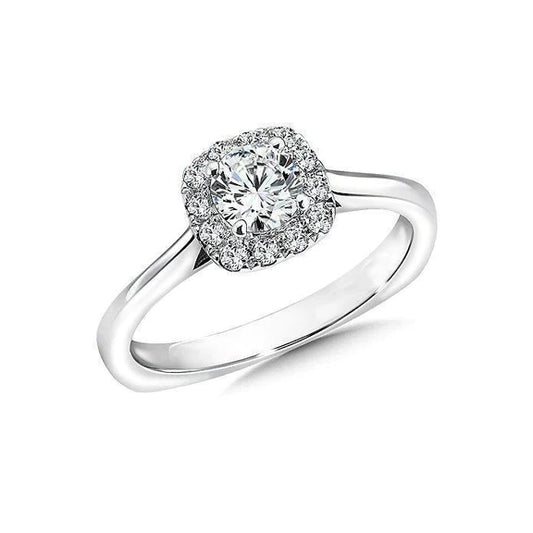 Round Halo Real Diamond Engagement Ring White Gold 14K 1.36 Carats