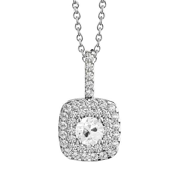 Round Halo Real Diamond Pendant Old Miner Prong Set 3 Carats White Gold