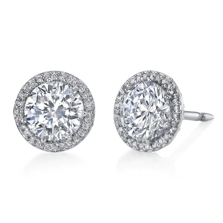 Round Halo Real Diamond Stud Earring  2.60 Ct 14K White Gold Fine Jewelry