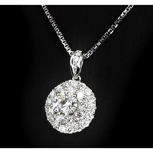 Round Halo Set Real Diamond Pendant 1.75 Carats Ladies Jewelry New