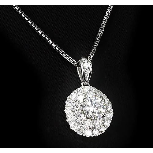 Round Halo Set Real Diamond Pendant 1.75 Carats Ladies Jewelry New