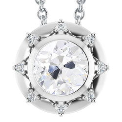 Round Halo Women’s Real Diamond Pendant Old Miner Bezel Set 6.50 Carats