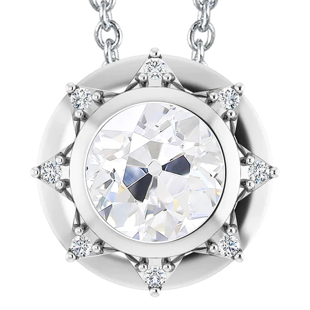 Round Halo Women’s Real Diamond Pendant Old Miner Bezel Set 6.50 Carats