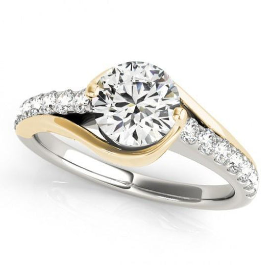 Round Natural Diamond 1.50 Carats Engagement Solitaire Ring Two Tone Gold 14K