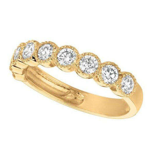 Round Natural Diamond 1 Ct. Bernish Setting Half Eternity Band Yellow Gold 14K