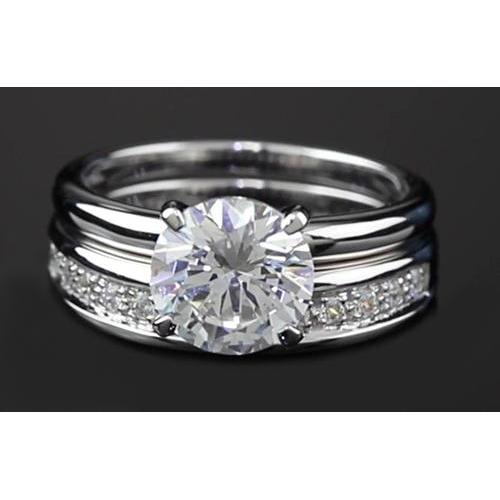 Round Natural Diamond Anniversary Ring Set 3 Carats Prong Set White Gold 14K