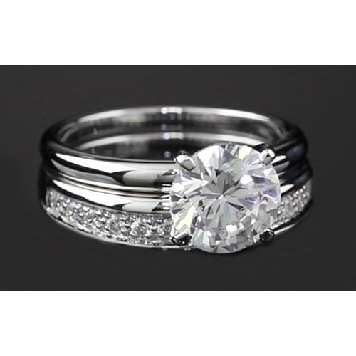 Round Natural Diamond Anniversary Ring Set 3 Carats Prong Set White Gold 14K