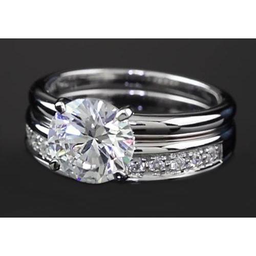 Round Natural Diamond Anniversary Ring Set 3 Carats Prong Set White Gold 14K